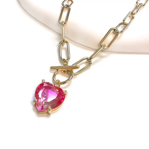 Heart Glass Crystal Bead Pendant with Toggle T Bar Necklace