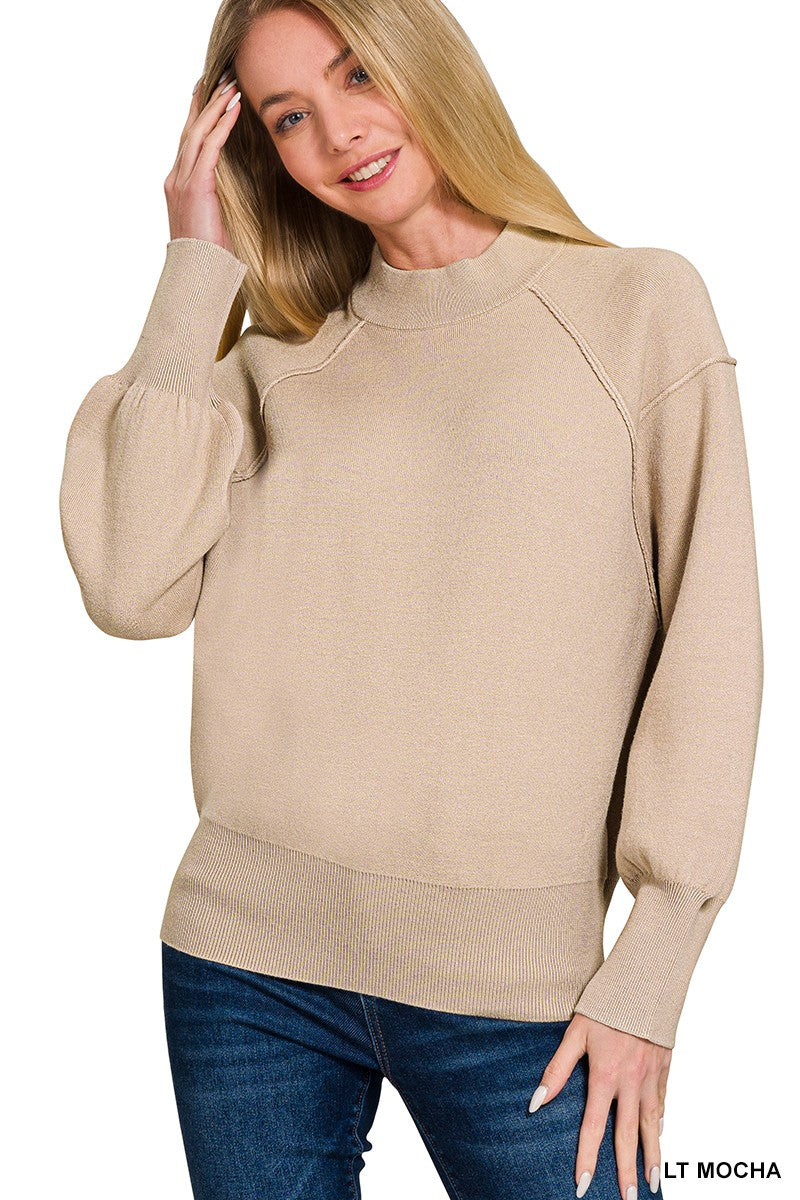 Beige VISCOSE MOCK NECK EXPOSED SEAM  SWEATER
- EXPOSED SEAMS
- BEST QUALITY VISCOSE SWEATER