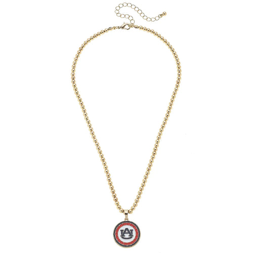 Auburn Tigers Pave Disc Necklace in Shiny Gold