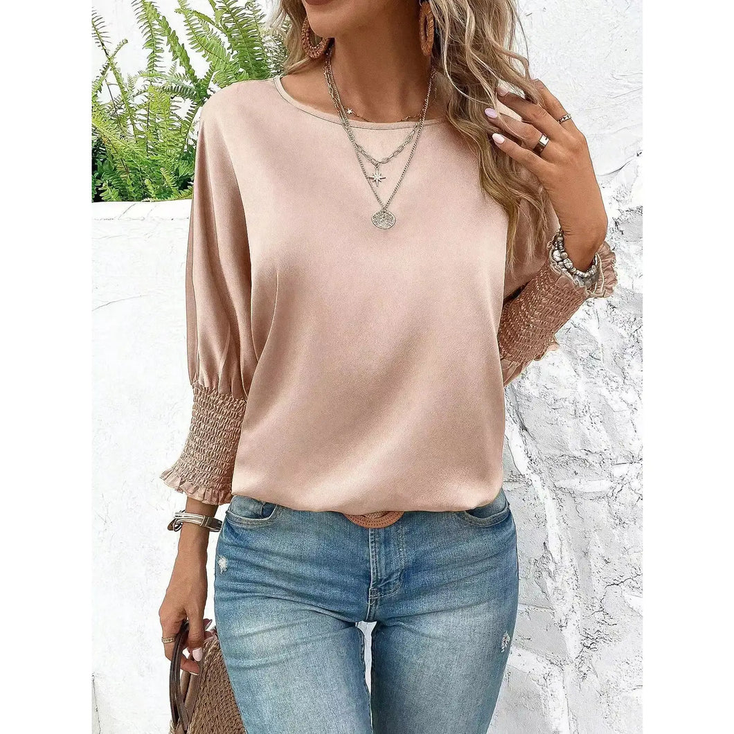 Light pink Long Sleeve Blouse - Adorned with Smocked Cuffs-beautful top