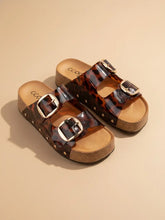 Tortoise Double Straps with Bold Metal Buckles Platform Sandal