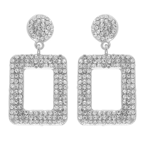 Rhinestone Pave Rectangle Dangle Earrings