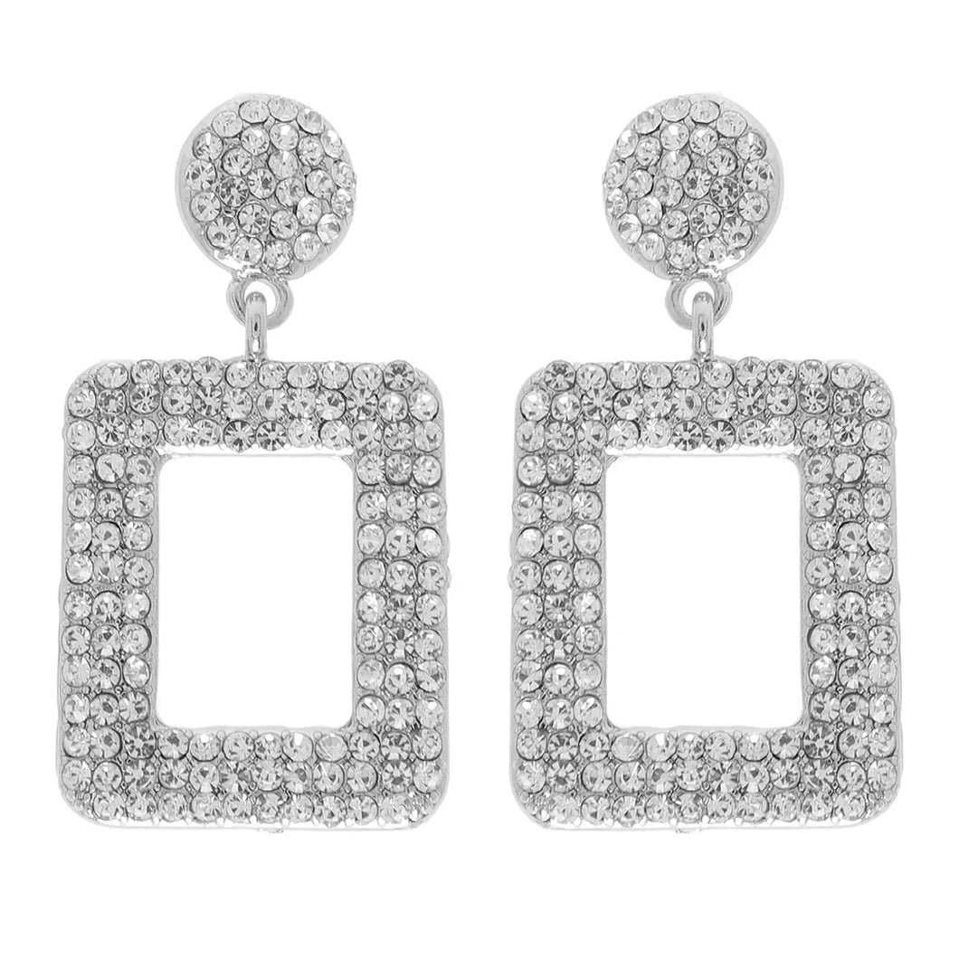 Rhinestone Pave Rectangle Dangle Earrings