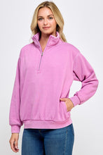 Bubble gum pink BURN-OUT FLEECE HALF ZIP-UP MOCK-NECK COLLAR WITH SIDE POCKETS