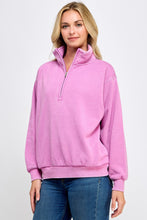 Bubble gum pink BURN-OUT FLEECE HALF ZIP-UP MOCK-NECK COLLAR WITH SIDE POCKETS