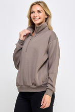 Mocha color FLEECE HALF ZIP UP WITH MOCK NECK COLLAR WITH SIDE POCKETS