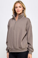 Mocha color FLEECE HALF ZIP UP WITH MOCK NECK COLLAR WITH SIDE POCKETS