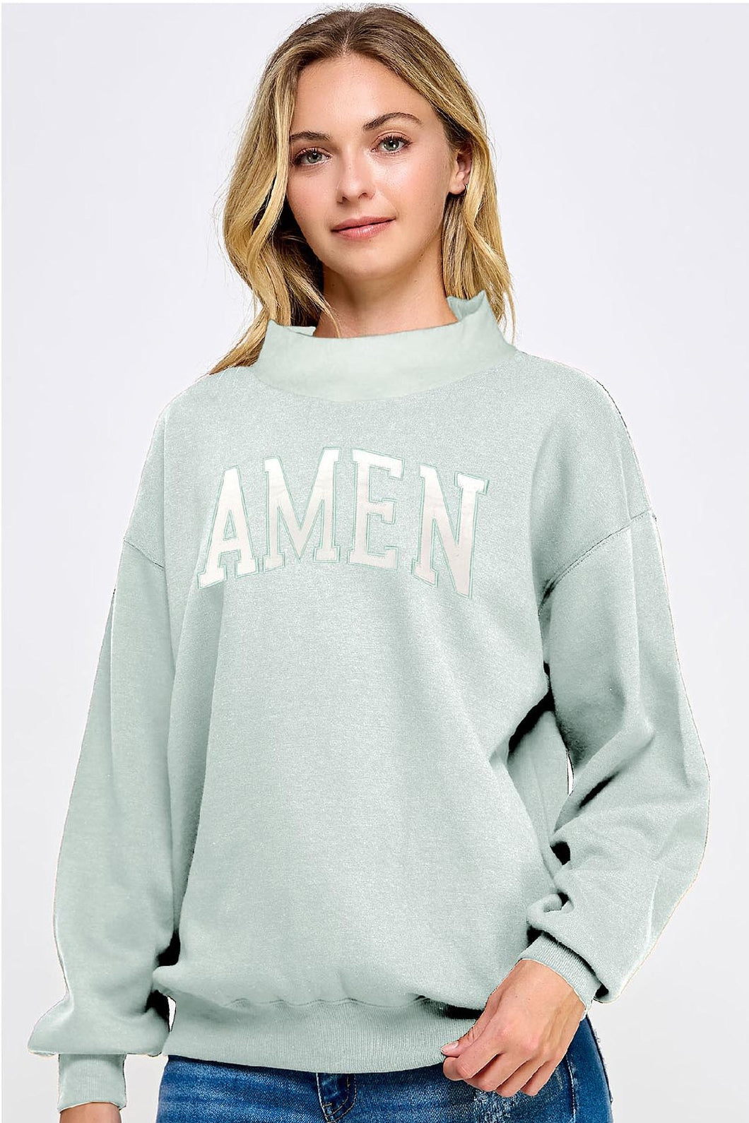 Fleece Relaxed Mockneck Sweatshirt Amen Patch