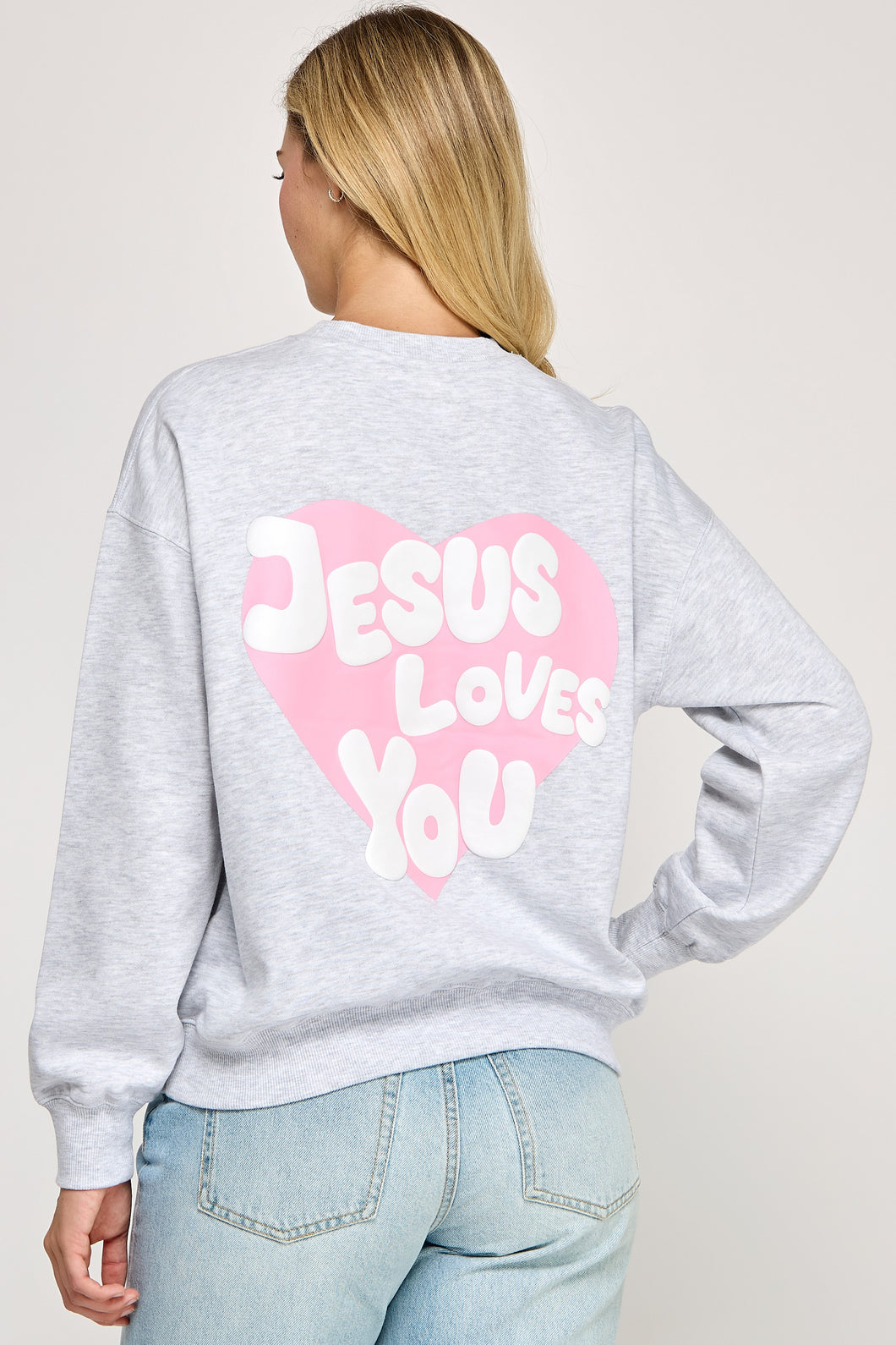 Relaxed Fit Sweatshirt With Jesus Loves You Print
