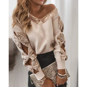 Contrast Sequins Bowknot Design Cutout Sweater! Looking fabulous for new years!