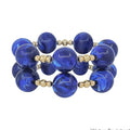 Water Resistant Set of 2 Gold Beaded with 20mm Large Royal Blue Stretch Bracelets