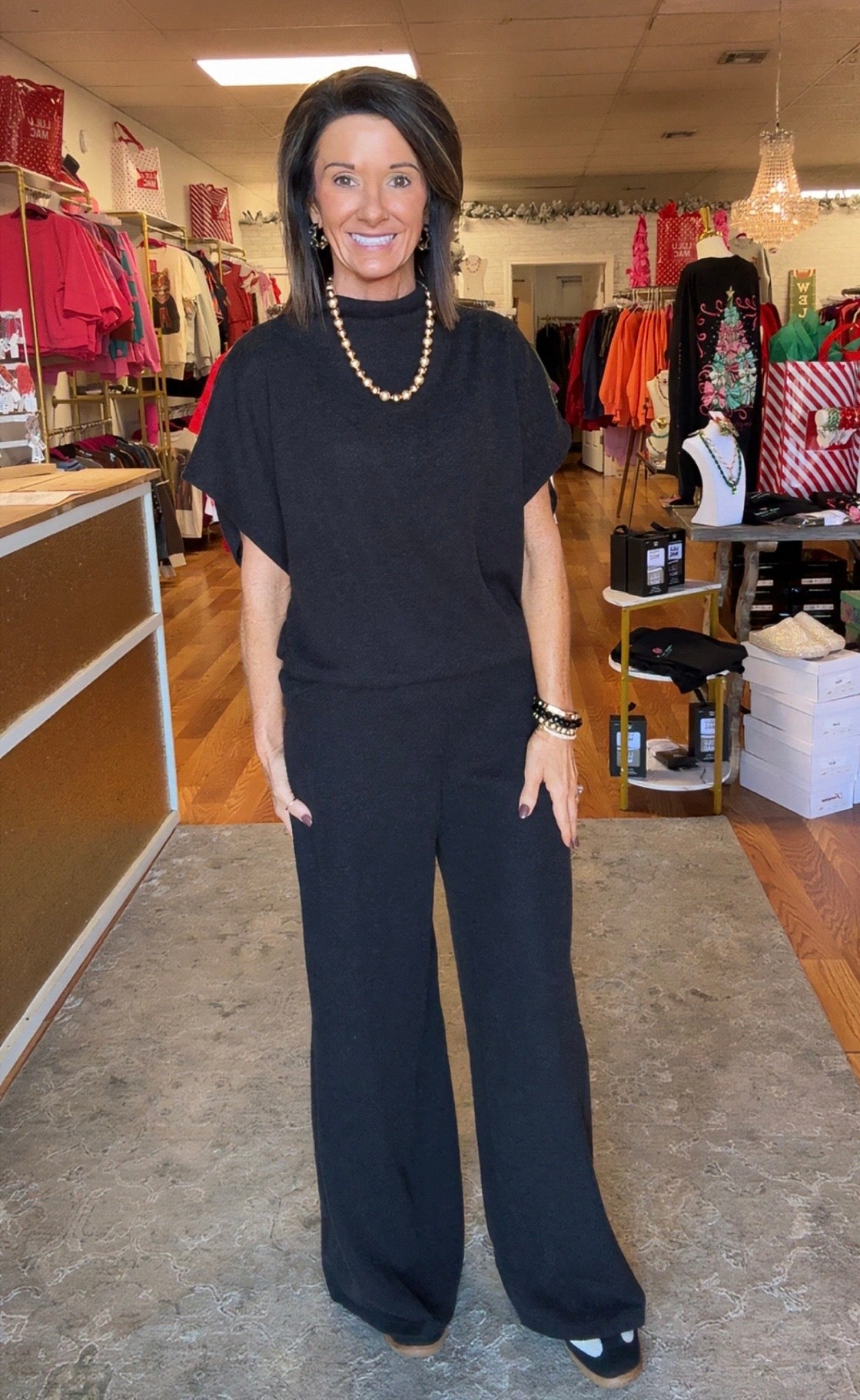 Black Dolman Sleeve Top and Pant Set