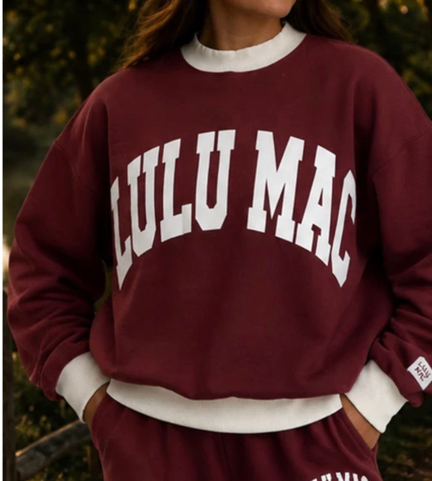 Lulu Mac maroon white mock neck sweatshirt