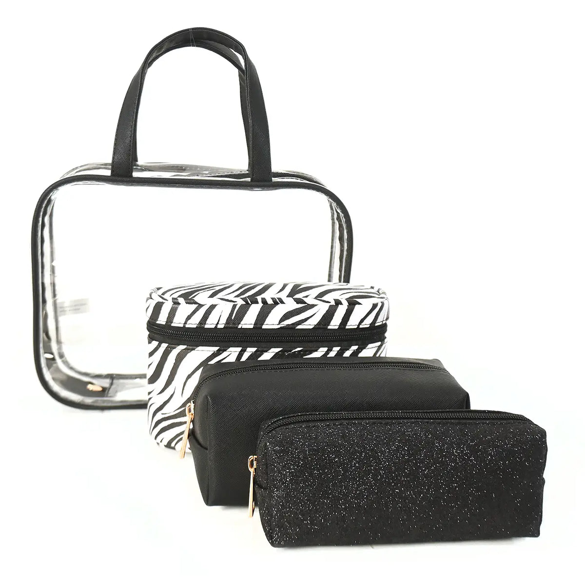 4 Piece Black Zebra Travel Cosmetic Bag Set