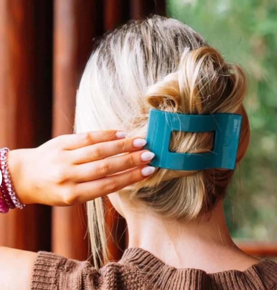 Teal With It Medium Flat Rectangle Hair ClipHair Clips