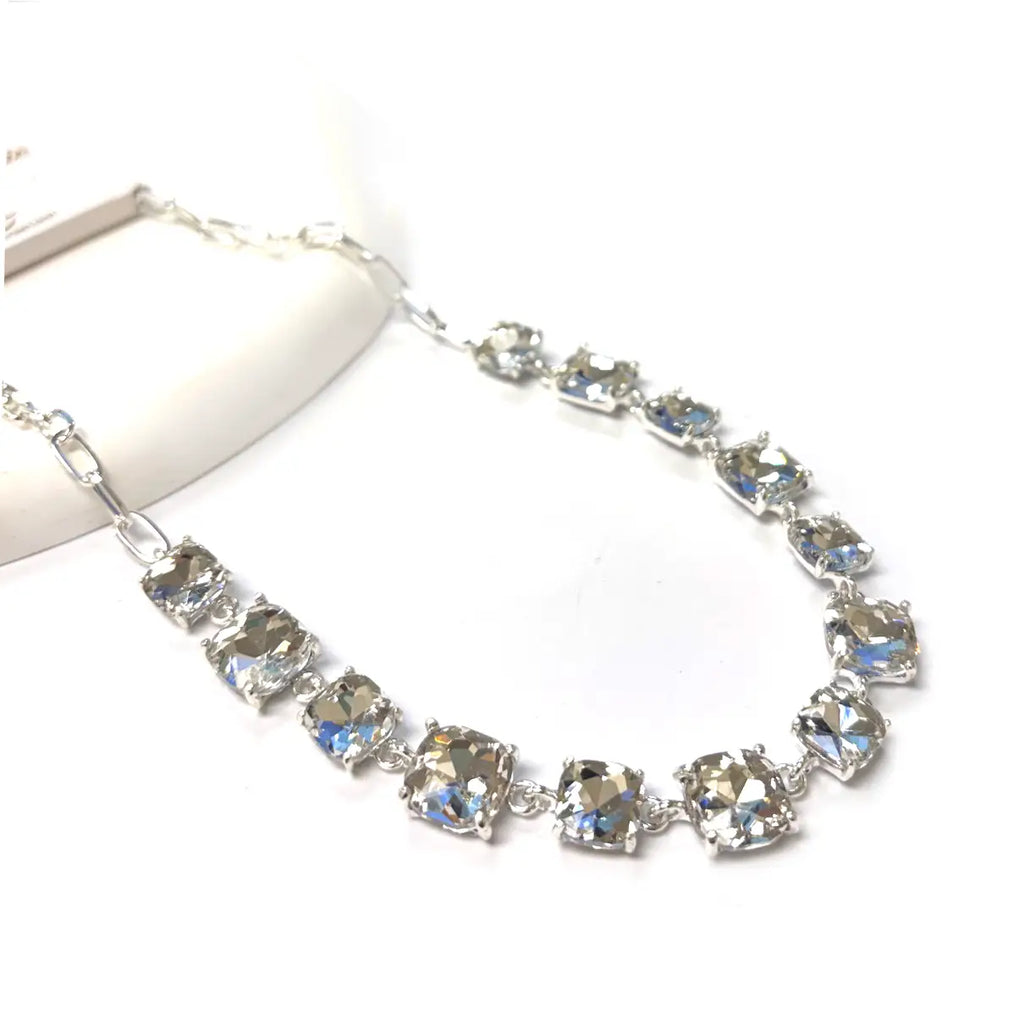 Cushion Cut Square Glass Crystal Linked Chain Necklace