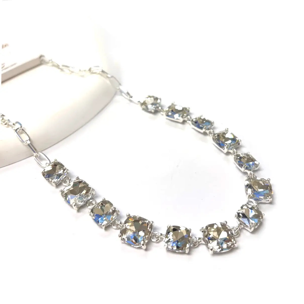 Cushion Cut Square Glass Crystal Linked Chain Necklace