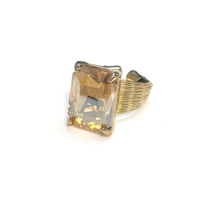 Square Glass Cushion Cut Cocktail Adjustable Wire Ring
