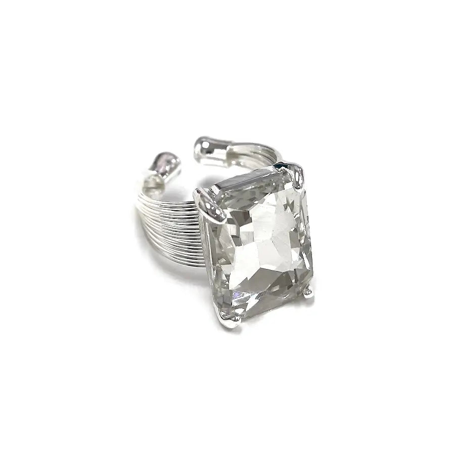 Square Glass Cushion Cut Cocktail Adjustable Wire Ring