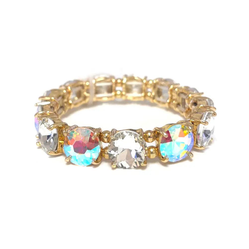 Round Crystal Glass Stone Stretch Evening Bracelet