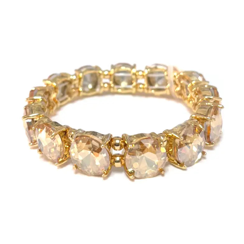 Round Crystal Glass Stone Stretch Evening Bracelet