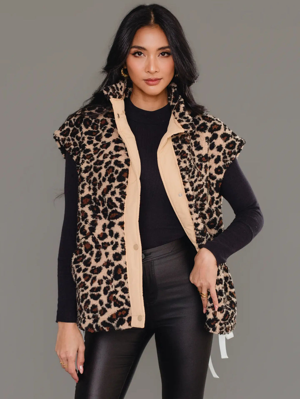 Tan & Brown Leopard Fleece Vest