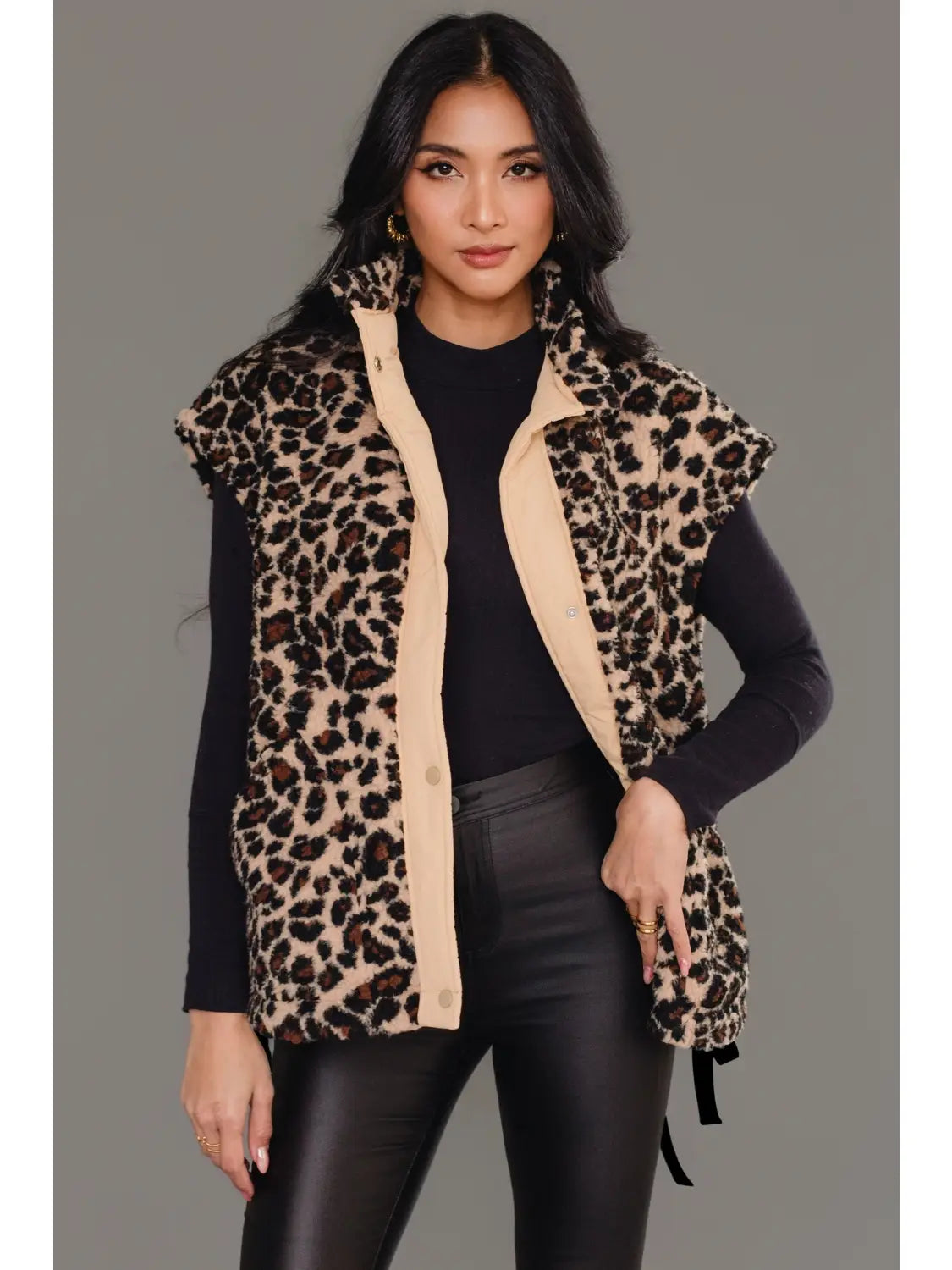 Tan & Brown Leopard Fleece Vest