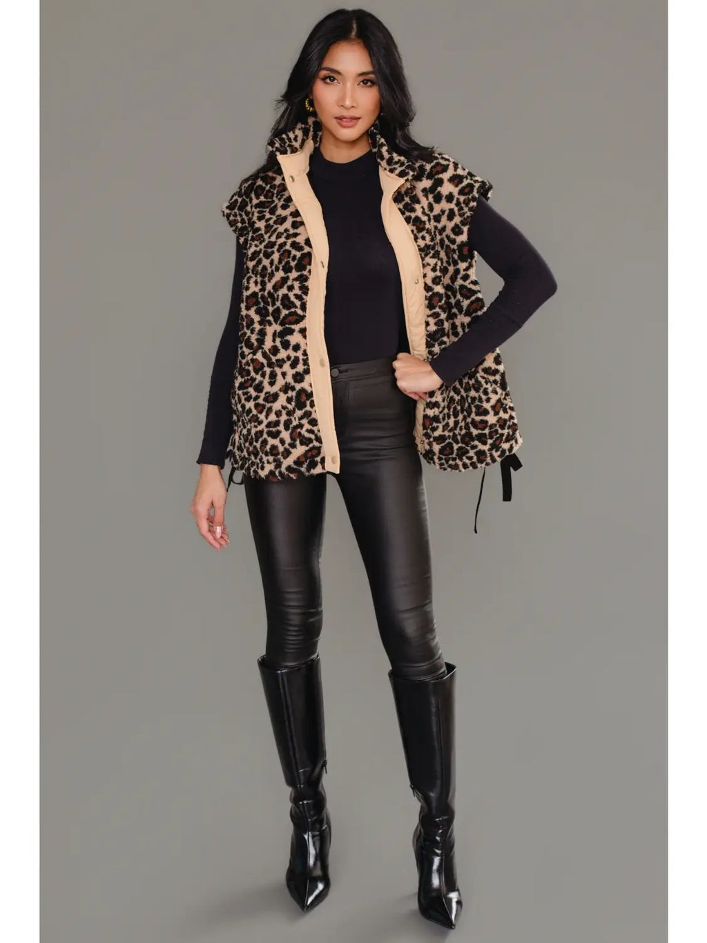 Tan & Brown Leopard Fleece Vest