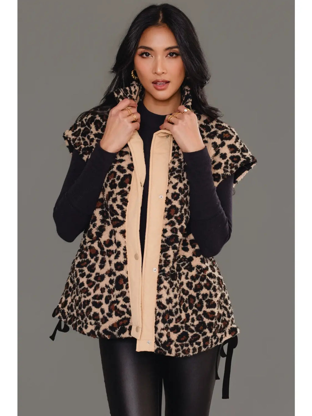 Tan & Brown Leopard Fleece Vest